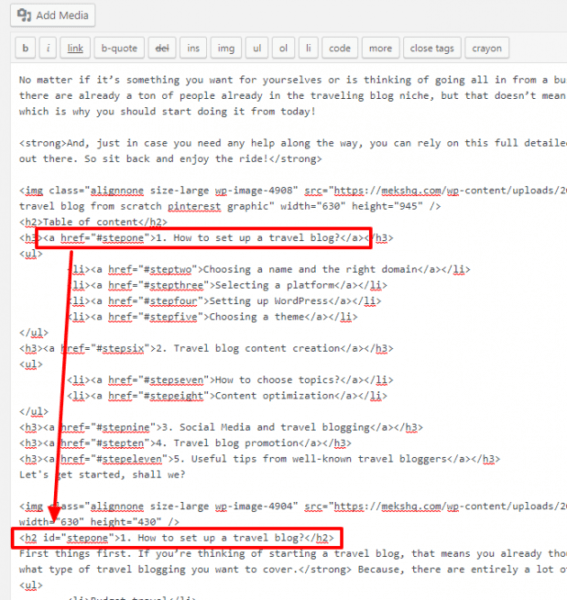 Создаем html якорь (оглавление) в WordPress в коде и с плагинами