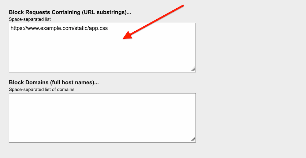 Используя пользовательский интерфейс wpt, вы можете заблокировать загрузку активов. Здесь мы блокируем загрузку шрифта css.